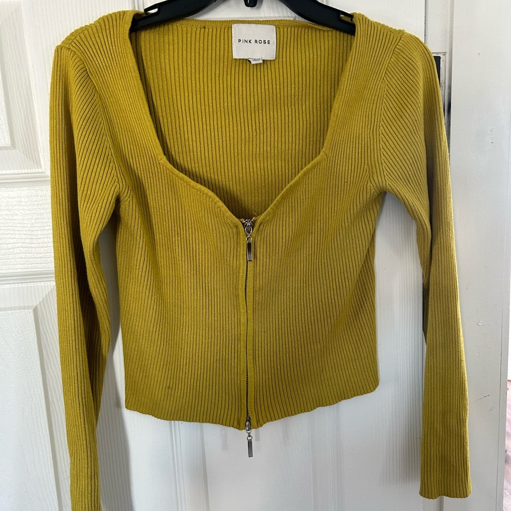 Pink Rose Mustard Ribbed Knit Top